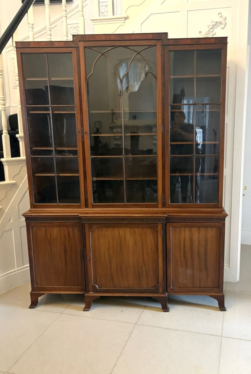 Antique Edwardian Mahogany Breakfront Bookcase Glazed Display Cabinet Library Cabinet